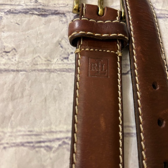 LAUREN RALPH LAUREN MENS BROWN LEATHER VINTAGE RUSTIC WITH STITCHING BELT 44 - Picture 4 of 13